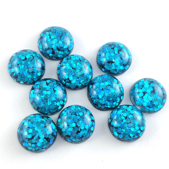 12mm Blue Sparkle Resin Cabochons - 10 Pack
