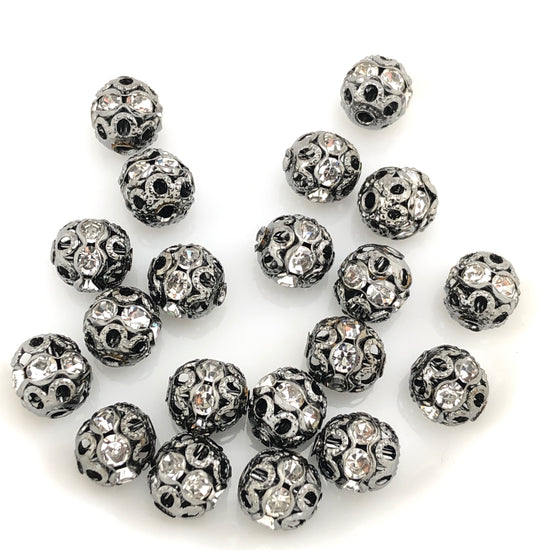 6mm Round Gray Beads With Rhinestone Beads - 20 Pack