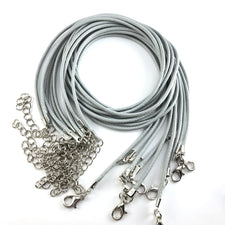 grey cord necklaces with silver clasp and extender chain