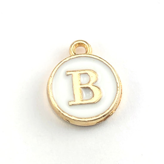 Round white and gold jewerly charm of the letter B