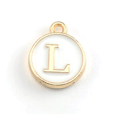White Enamel L Letter Initial Pendant Charms, 2 Sided, 14mm - 5 pack