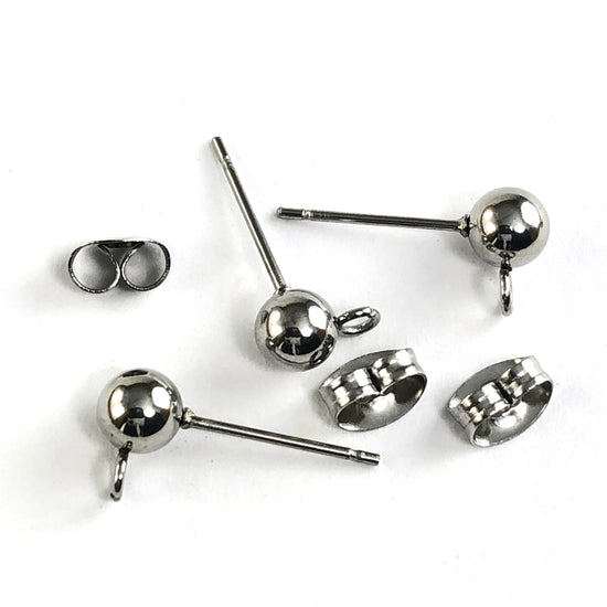 silver colour stud earring ball with loop