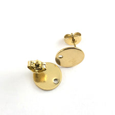 gold earring studs with flat plate and hole
