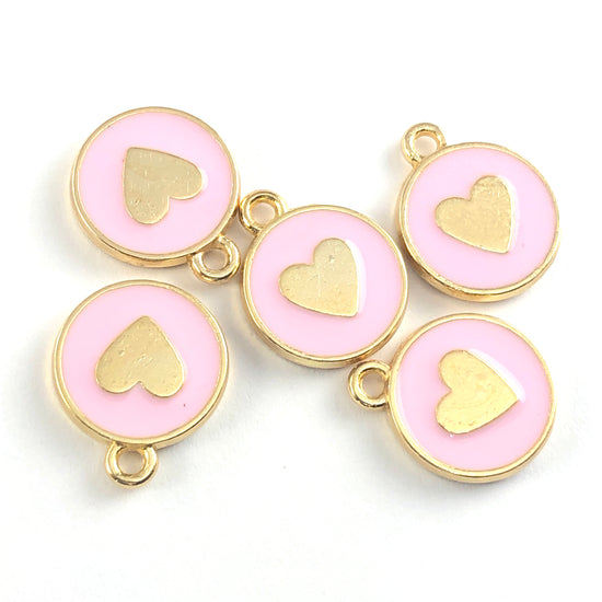 five gold and pink heart jewerly charms
