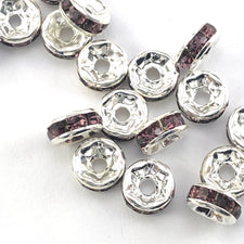 silver rondelle jewerly beads with purple rhinestones