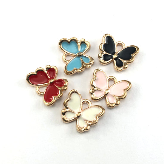 black, red, blue, pink and white butterfly shaped jewerly charms