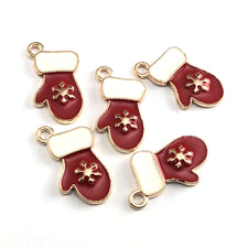 Five red white and gold mitten shaped jewelry charms