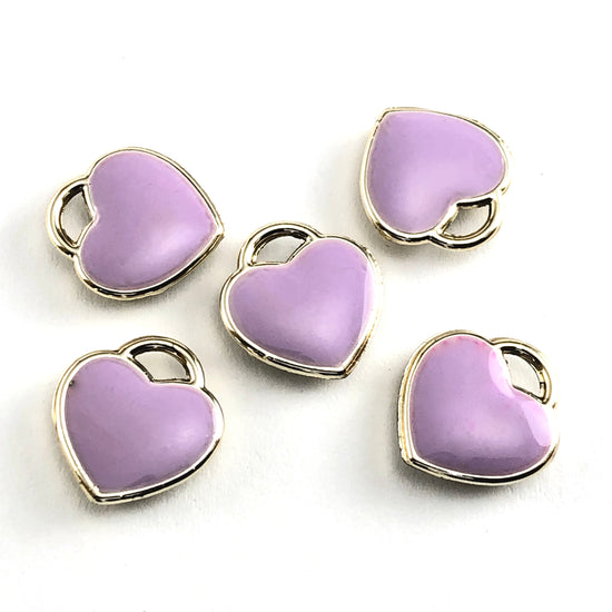 Purple And Gold Enamel Heart Pendant Charms, 13mm - 5 pack