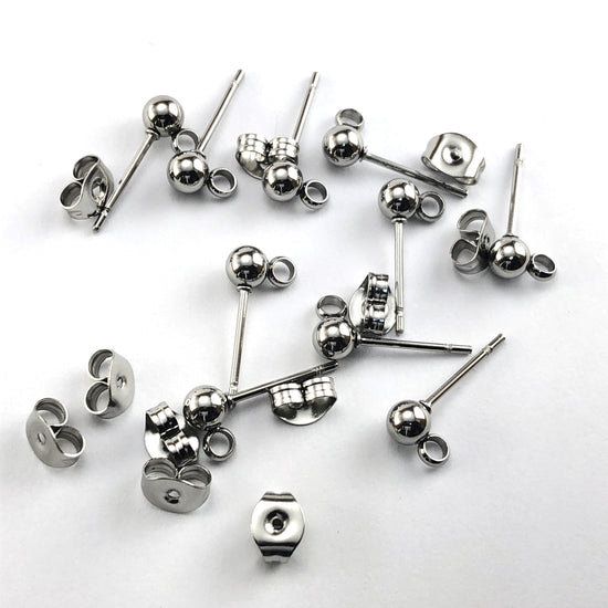 silver colour earring studs with a loop