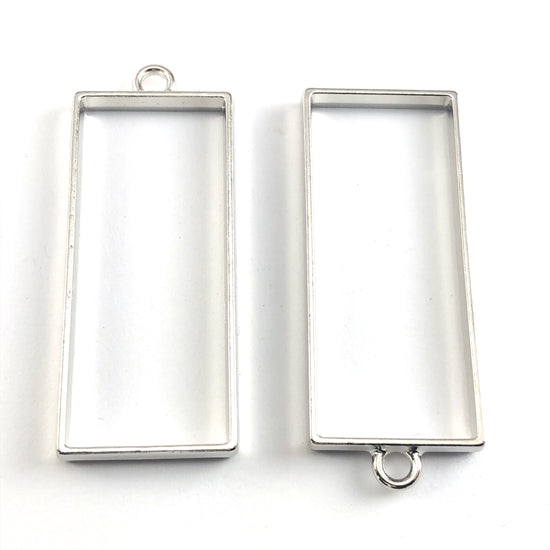 silver colour rectangle shaped open back bezels with a loop