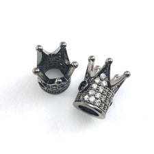 Gun black colour jewelry beads shaped like crowns and have rhinestones on them