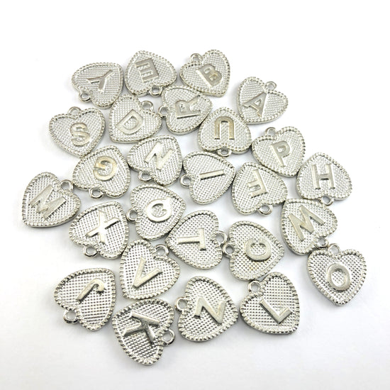 full alphabet heart shaped silver letter charms
