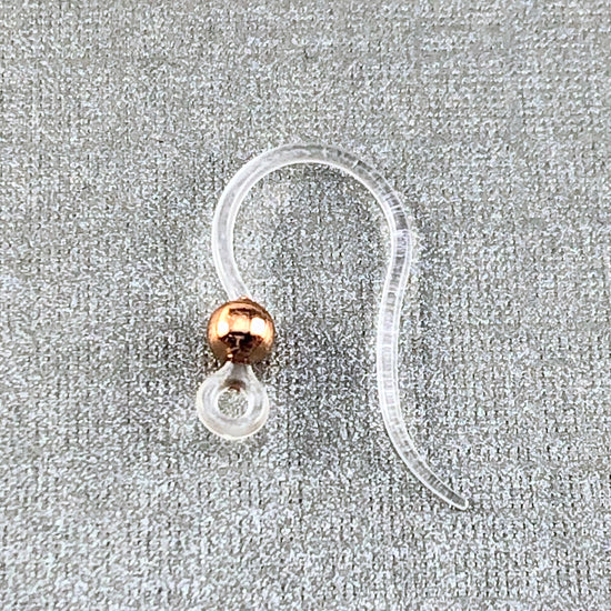 clear plastic earring hook findings with rose gold coloured bead