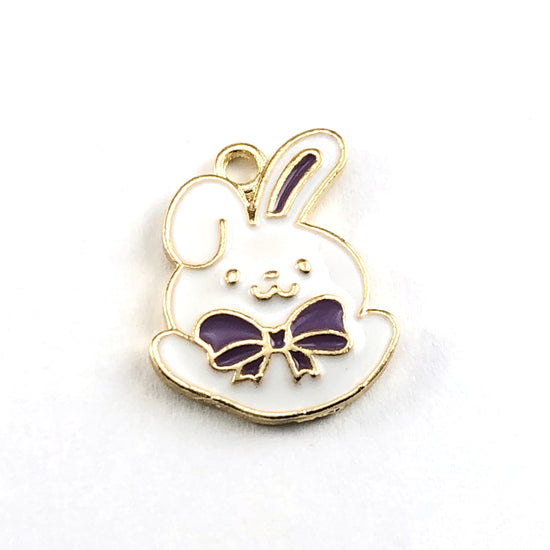 white purple and gold colour bunny shaped jewelry charms