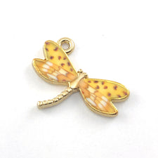 Yellow Enamel Dragonfly Pendant Charms, 22mm - 5 pack