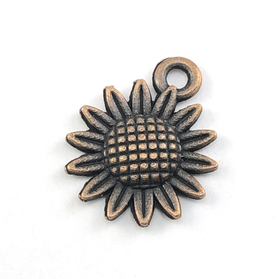 Red Copper Colour Sunflower Pendant Charms, 19mm - 10 pack