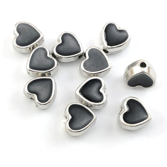 black and silver heart shaped jewelry beads