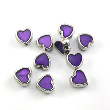 purple and silver heart shaped jewelry beads