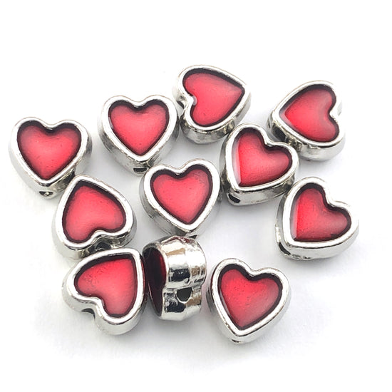 red and silver heart shaped jewelry beads