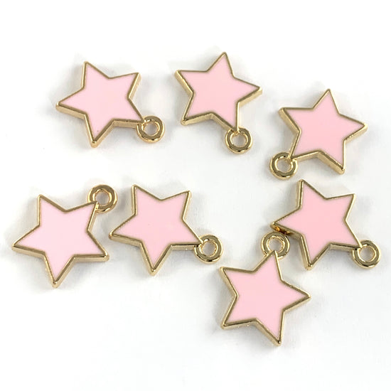 Enamel Pink Star Charms For Jewelry Making, 14mm