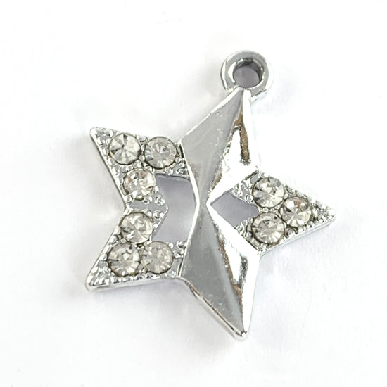 silver star shaped jewerly pendant charm with tiny clear rhinestones