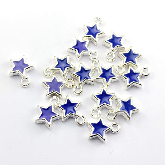 15 dark blue and silver star shaped jewerly charms