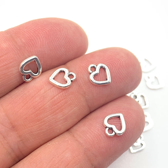 Tiny Silver Colour Heart Jewelry Charms, 8mm - 40 Pack