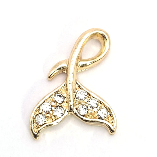 gold whale tail shaped jewelry pendants with clear rhinestones