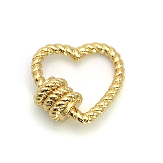 heart shaped gold jewelry charm with screw carabiner