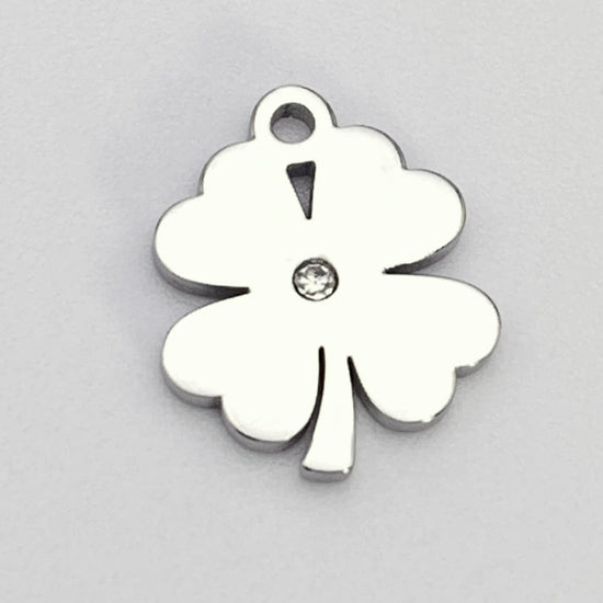 silver four leaf clover jewelry charm with crystal rhinestone