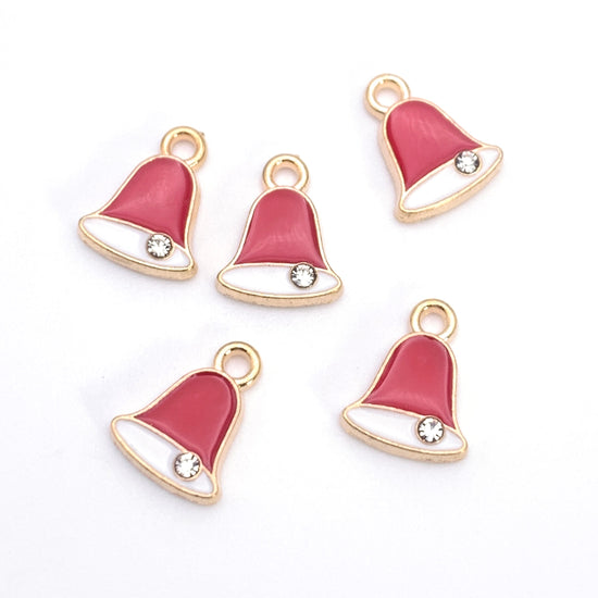 Five bell shaped white red and gold jewelry charms