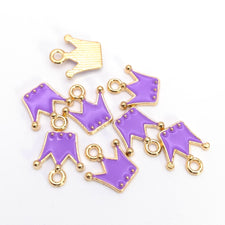 Purple and gold crown shaped jewelry charms