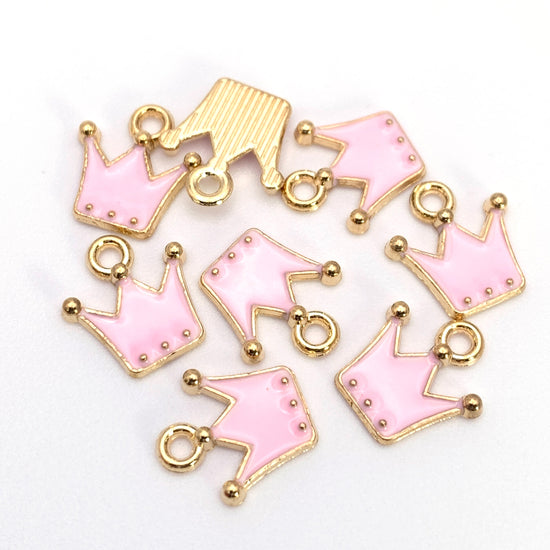 Pink and gold crown shaped jewelry charms