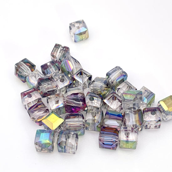 cube shaped faceted beads that are multi colour