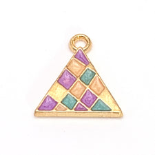 gold, purple, blue and pink triangle shaped jewerly charms
