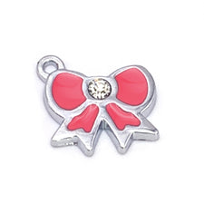 pink and silver bowknot shaped jewelry charms
