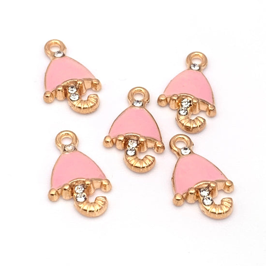 pink and gold umbrella shaped jewerlry charms with glass rhinstones