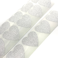 heart shaped silver glittery stickers