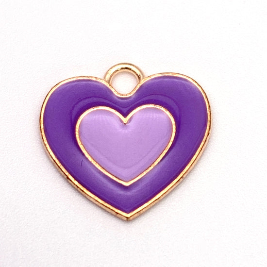 purple and gold heart shaped jewerly charms