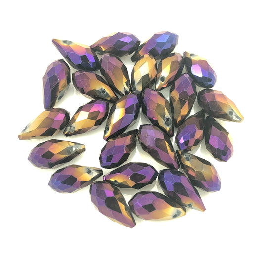 purple and gold colour beads that are teardrop shaped