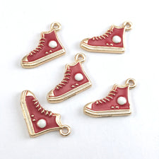 Red High Top Running Shoes Enamel Pendant Charms, 17mm - 5 Pack