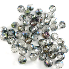 clear glass rondelle shaped beads with AB colour accents