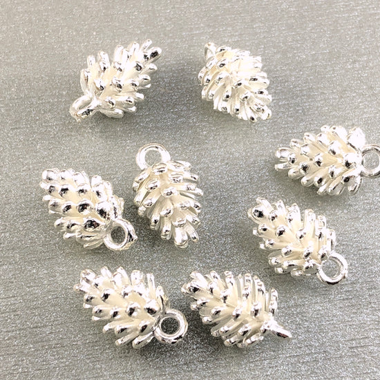 Pine Cone Jewelry Pendant Charms In A Silver Finish, 13mm 10