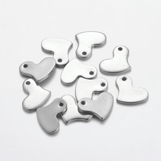 10 silver heart shaped jewelry charms