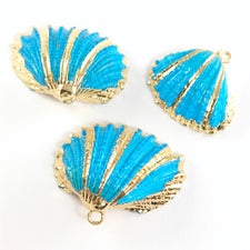Blue and Gold Seashell Pendant Charms, 28mm - 3 Pack