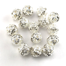 round silver colour beads with clear rhinestones