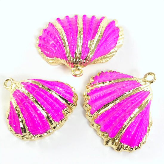 Pink and Gold Seashell Pendant Charms, 28mm - 3 Pack